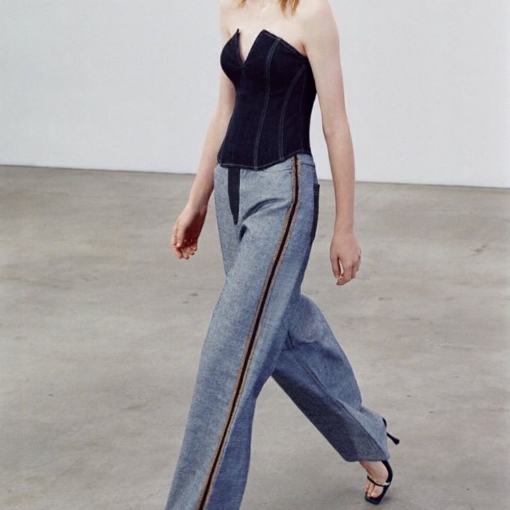 Zara The Inside Out Denim Pant Wide Leg High Rise Size 4 - Picture 1 of 16